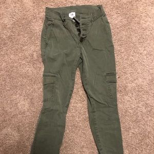 cabi high waisted green button up pants